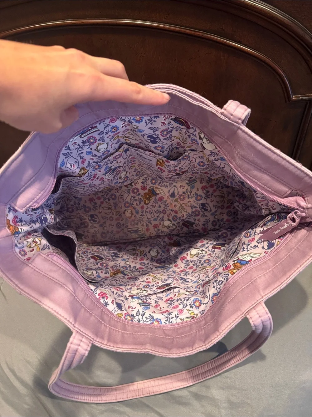 Vera Bradley Pink Quilted Floral Embroidered Tote with Blue Bow